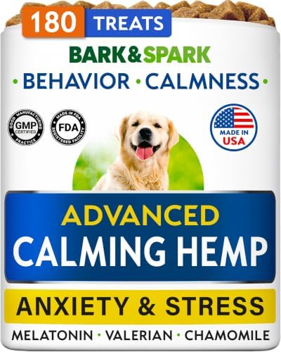 BARK&SPARK Advanced Calming Hemp Treats for Dogs - Hemp Oil + Melatonin - Anxiety Relief - Separation Aid - Stress Relief During Fireworks, Storms, Thunder - Aggressive Behavior, Barking - 180 Chews by BARKSPARK