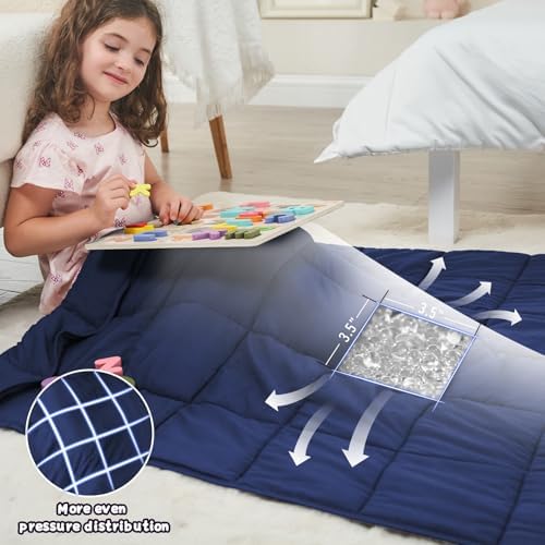 Weighted Blanket Kids 7lbs, 40"x60", Cooling Heavy Throw Blanket for 60-90lbs, Microfiber Soft Thick Big Blankets Weighted Comforter Breathable Gift, Navy - Image 3