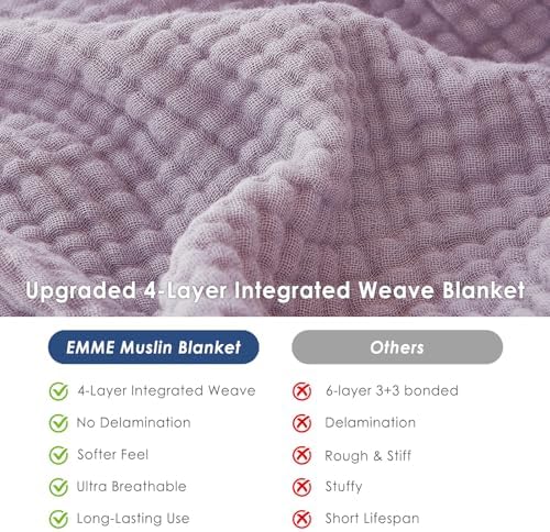 EMME Cotton Muslin Twin XL Blanket Breathable Gauze Soft Lightweight Adults Gifts for Women (Heather Lavender, 66"x90") - Image 6