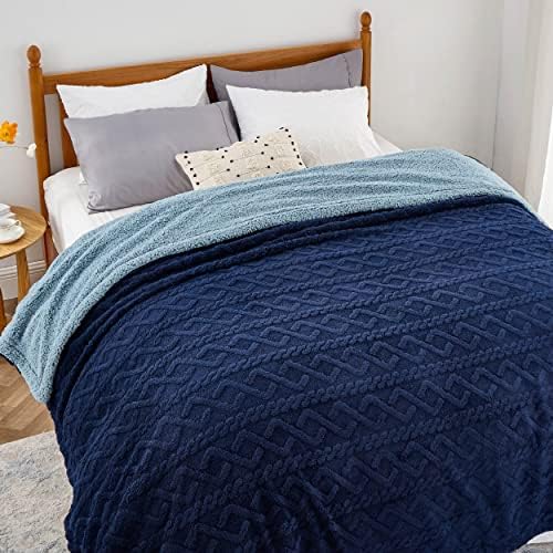 Bedsure Sherpa Fleece Blanket, Cable Jacquard Tufted, Warm, Navy, King by Unknown