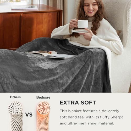 Bedsure GentleSoft Sherpa Fleece Cal King Blankets for Bed, Non-Heated, Thick and Warm Oversized Throw for Women and Men, Soft Fuzzy Plush Large Blanket for Winter, Charcoal, 112x98 Inches - Image 4