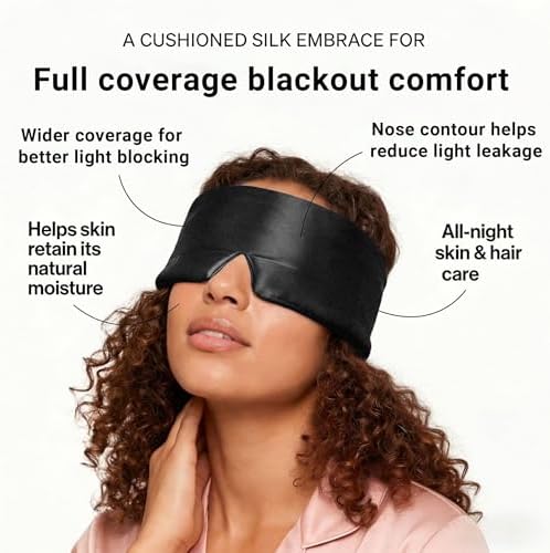 Silk Sleep Mask for Side Sleepers, Eye Mask for Sleeping Women Men, Face-Hugging Padded Eye Cover, 100% 22 Momme Pure Mulberry Silk, Soft Light Blocking Mask for Travel, Naps & Shift Workers (Black) - Image 3