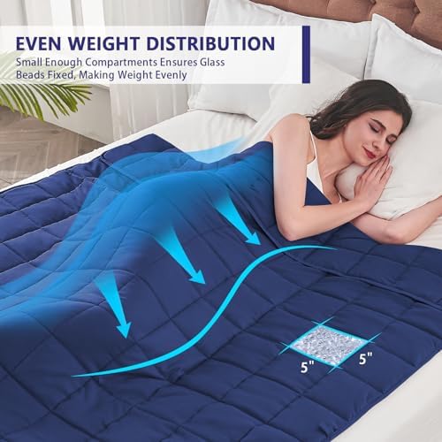 yescool Weighted Blanket for Adults (12 lbs, 60" x 80", Blue) Cooling Heavy Blanket for Sleeping Perfect for 110-130 lbs, Queen Size Breathable Blanket with Premium Glass Bead, Machine Washable - Image 3