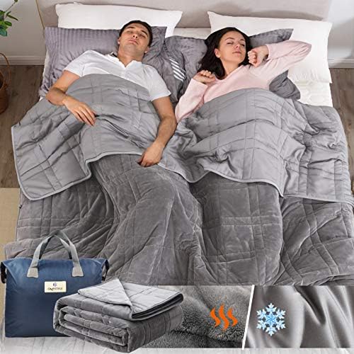 OMYSTYLE 15lb Weighted Blanket Queen Size(80''x87'', Double-Sided), Warm Short Plush and Cool Tencel Fabric Reversible Weighted Blanket for Adult - Carry Bag Included by OMYSTYLE