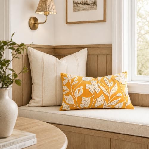 BlissBlush Lumbar Pillow Cover 12x20 Inch, Mustard Floral Tufted Velvet Decorative Accent Pillow Case for Sofa Bed Living Room, Cover Only - Image 5