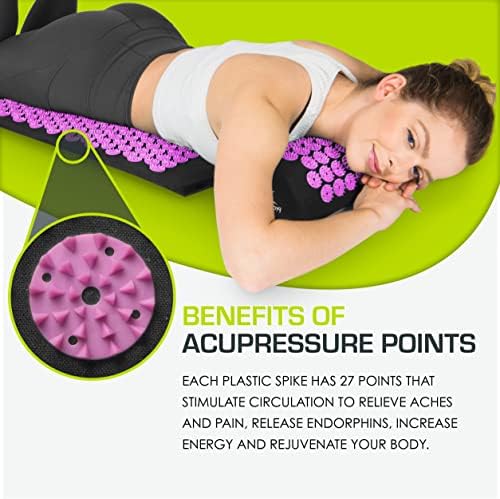 ProsourceFit Acupressure Mat and Pillow Set for Back/Neck Pain Relief and Muscle Relaxation, Large - Black/Pink - Image 3