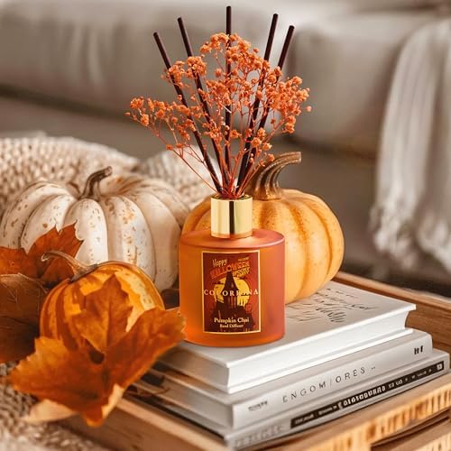 COCORRÍNA Reed Diffuser - Pumpkin Chai 6.7 fl oz Scented Diffuser with 8 Sticks Home Fragrance Bathroom Shelf Decor (Halloween Collection) - Image 4