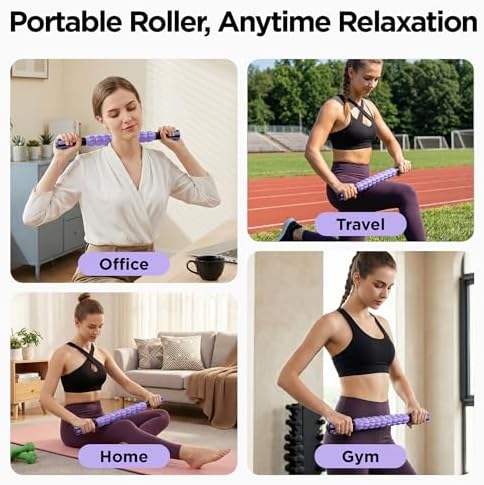 Muscle Roller & Massage Roller Stick for Athletes - Lymphatic Drainage Support, Relieves Muscle Soreness, Cramping & Tightness - Targets Legs, Arms, Back & Calves （Purple Wheel） - Image 4
