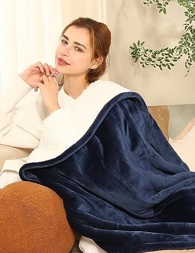 ESTINGO Heated Throw Blanket Electric Blanket, 50"x60" Heating Blanket with 5 Heating Levels & 4 Hours Auto Off, Reversible Flannel Sherpa Electric Throw Blanket with OverHeat Protection, Navy Blue by ESTINGO-EnjoyToastyWarm
