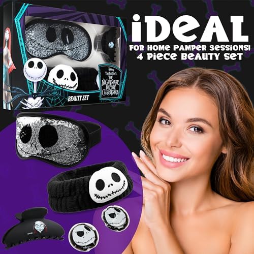 Disney The Nightmare Before Christmas Beauty Accessories Set for Women, Teens with Eye Mask Eye Pads Headband Claw Clip Pampering Gifts for Women (Black) - Image 3