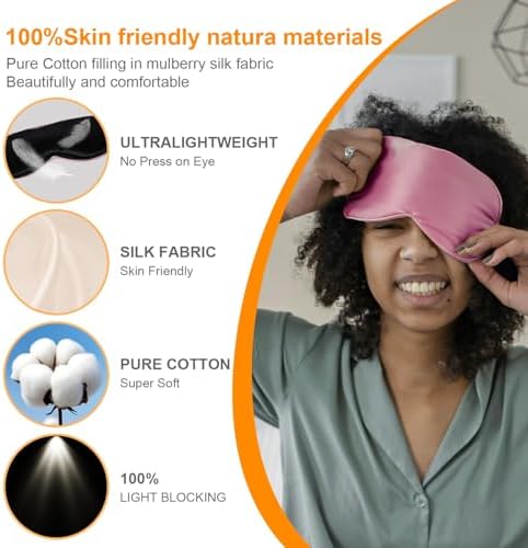 Silk Sleep Mask, Black, Adjustable Strap for Light Blocking, Travel Rest, Puffy Eyes Relief, Single Pack (Pink) - Image 2