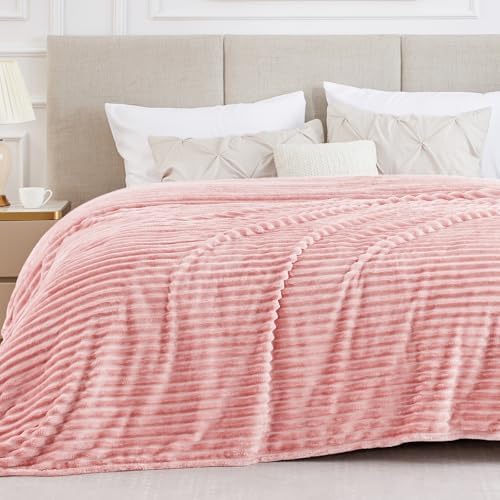 BEDELITE Ribbed King Size Blanket for Bed, Light Pink, 108"x90" by BEDELITE