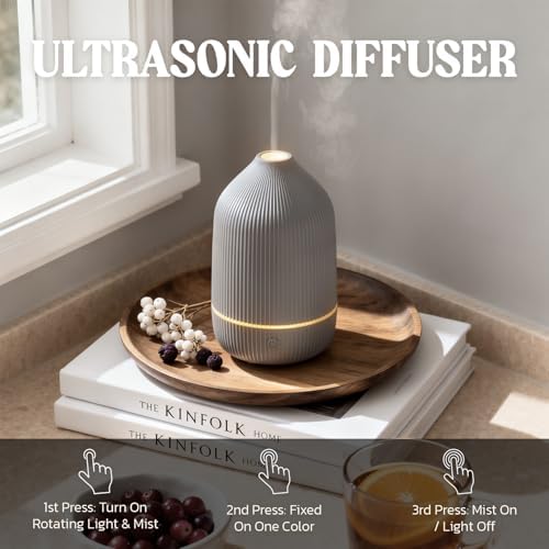 Essential Oil Diffuser, 100ml Aromatherapy Diffuser, Mini Ultrasonic Diffuser for Essential Oil, Home, Office, Cool Mist Humidifier with 7 Led Light, Auto Shut-Off, Grey - Image 6