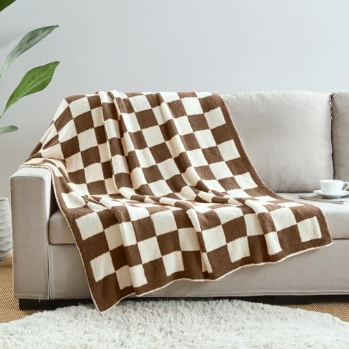 CozeCube Brown White Reversible Checkered Knit Throw Blanket 60"x80" - Image 5