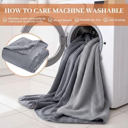 Tisancy King Size Waterproof Blanket for Bed Couch, Gray 82'' x 82'' Double Side Leakproof Reversible Sherpa Flannel Fleece 3-Layer Lightweight Blanket, Absorbs 80oz, Machine Washable - Image 5