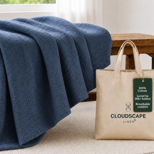 CLOUDSCAPE 8 Layer 100% Cotton Muslin Blanket Twin 68"x92" - Ensign Blue by CloudScapeLinen
