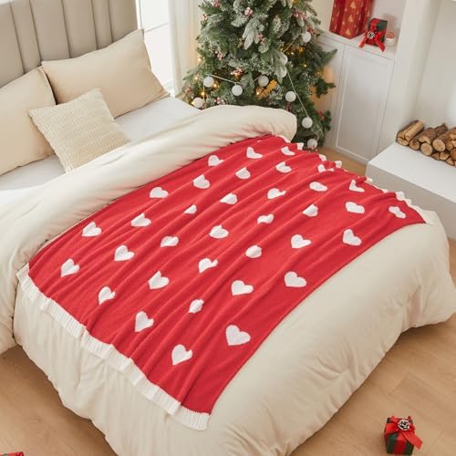 CozeCube Reversible Knit Throw Blanket, Red Love Heart, 50"x60" - Image 7