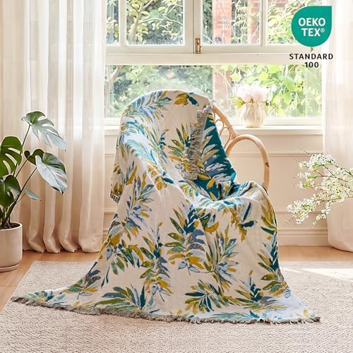MSGKV Boho Throw Blanket 60"x80" 100% Cotton Leaves Muslin Blanket for Bed - Image 6