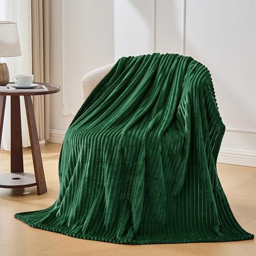 Bnuitland Fleece Throw Blanket, 300GSM Soft Warm Cozy Fluffy Throw for Babys & Pets, Stripe Pattern, All Season Sofa Bed Blanket for Home Decor, Dark Green 50"x40" - Image 3