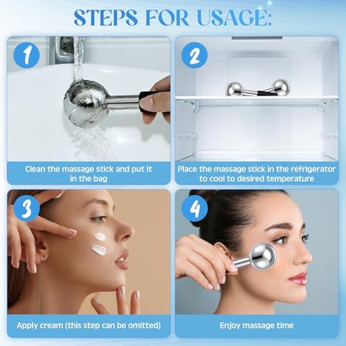 Baderke 2 Pcs Ice Globes for Face Stainless Steel Cooling Globes Unbreakable Cooling Roller Women Ice Balls Cryo Sticks Facials Skin Care for Dark Circles, Puffiness(Silver (Black Handle)) - Image 3