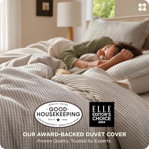 Bedsure PureWoven 3 Pieces 100% Cotton Waffle Weave Duvet Cover Set, Linen - Image 2