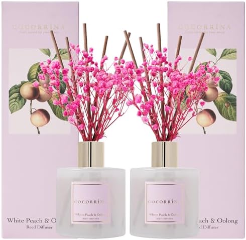 Cocorrína Reed Diffuser Set - White Peach& Oolong Reed Diffuser 2 Packs 6.7oz Scent Fragrance Oil Diffuser for Bedroom Bathroom by COCORR%C3%8DNA