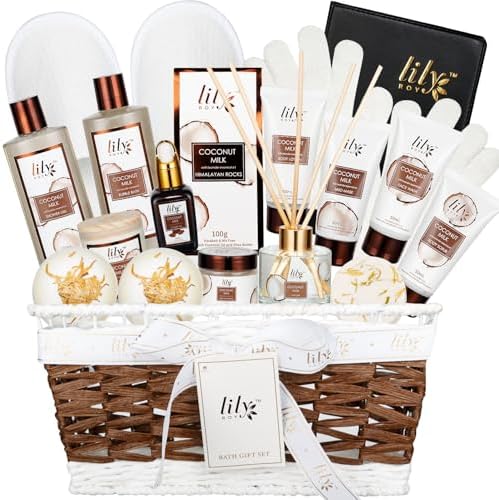 Mothers Day Gifts for Women –18Pcs Bath and Body Gift Basket Set for Women and Mom, Spa Basket Set Spa Kit Bath Gifts | Self Care, Birthday, Christmas, Valentines Day Bath Gift Baskets for Her by LILYROY