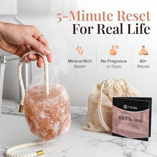 UMAID Himalayan Pink Salt Rock for Shower & Bath – Salt Buddy® 4 lb Hanging Mineral Stone for Spa-Inspired Relaxation, Self-Care & Bath Soaks, Unique Wellness & Home Spa Gifts for Men & Women - Image 6