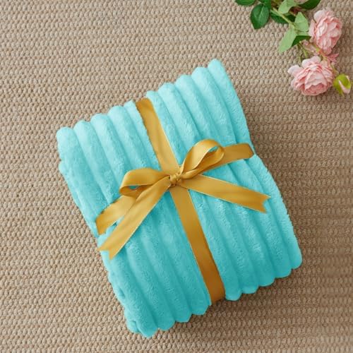 BEDELITE Ribbed Twin Blanket for Couch & Bed, Aqua, 60"x80" - Image 6