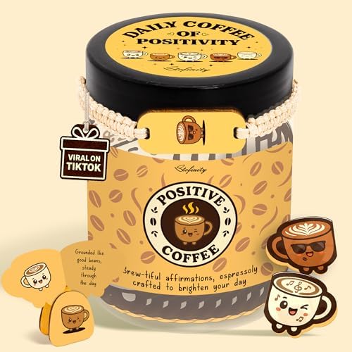 STOFINITY Positive Coffee Jar, 60 Affirmation Cards and Wood Stand by Stofinity