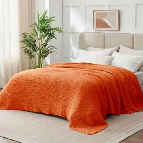 100% Cotton Muslin Blanket Twin 60" x 80", Breathable and Lightweight Cotton Twin Blankets for Couch, Soft Cooling Summer Gauze Blanket for Adults All Season, Burnt Orange - Image 6
