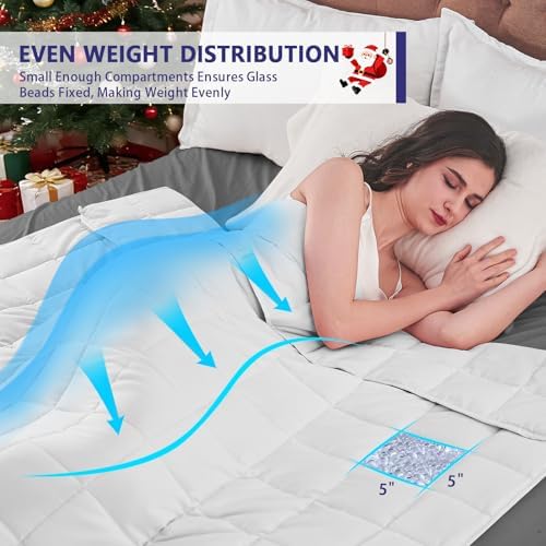 yescool Weighted Blanket for Adults (20 lbs, 60” x 80”, White) Cooling Heavy Blanket for Sleeping Perfect for 190-210 lbs, Queen Size Breathable Blanket with Premium Glass Bead, Machine Washable - Image 4