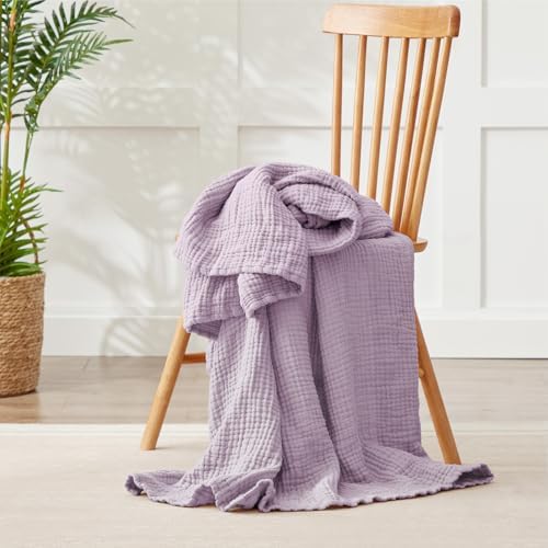 100% Cotton Muslin Blanket 50" x 60", Breathable and Lightweight Cotton Throw Blankets for Couch, Soft Cooling Summer Gauze Blanket for Adults All Season, Lavender - Image 2