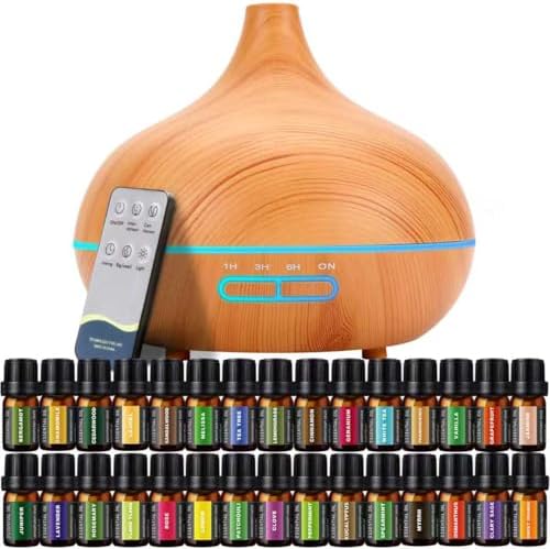 550 ML Aroma Diffiser with Essential Oils Set, Essential Oil Diffuser with Remote, Ultrasonic Technology Aromatherapy Diffusers Auto Shut-Off for Office, Home by SACATR