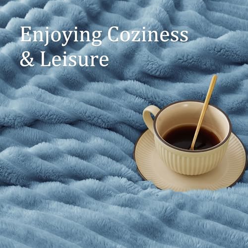 BEDELITE Ribbed Blue Throw Blanket for Couch, 50"x60" - Image 5