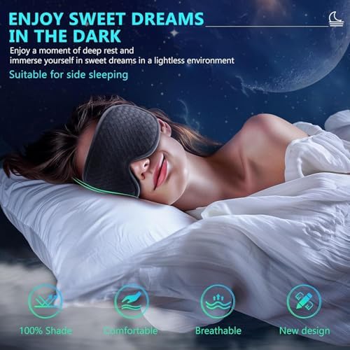 Sleep Mask for Side Sleepers, 3D Contoured Eye Mask with Total Blackout, Soft Lightweight Eye Cover with Adjustable Strap for Travel, Sleeping, Night Shift & Nap - Image 2