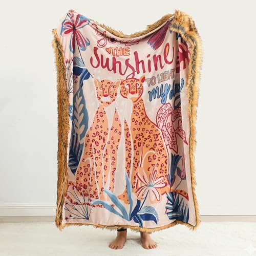 HORIMOTE HOME Reversible Faux Fur Throw Blanket, with Cheetah and Tropical Plants Printed Pattern, Decorative Fluffy Throw Blanket for Couch Bed Sofa, Birthday Gifts for Women, 50'' x 60'' by HORIMOTEHOME