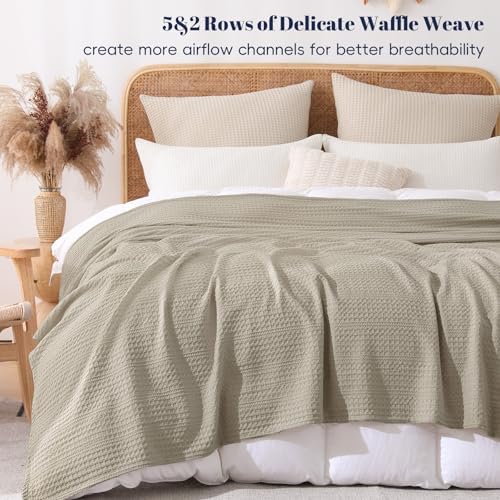 PHF Lightweight Waffle Weave Blanket Queen Size 90"x 90", Soft Woven Summer Blanket for Hot Sleepers - Aesthetic Home Decor for Couch Bed Sofa, Pet Friendly, Taupe - Image 3