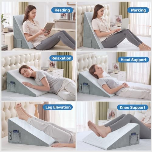 puredown® 12" Bed Wedge Pillow, Cooling Wedge Pillows for Headboard, Pillow Wedge for Nighttime Acid Reflux, Lumbar & Back Support, Leg Elevation Therapy, Snore Reduction Aid.Blue - Image 6