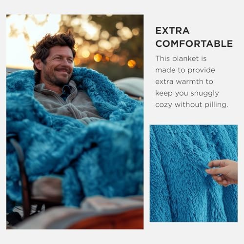 Bedsure Faux Fur Fluffy Sherpa Fleece Queen Bed Blanket Bright Blue 60"x80" - Image 4