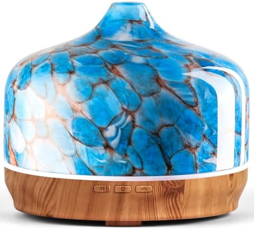 Porseme 500ml Glass Essential Oil Diffuser Aromatherapy Ultrasonic Cool Mist Humidifier 15-21 Running Hours Waterless Auto-Off Air Diffusers for Sleeping Yoga Working Spa(Light Blue) by Porseme