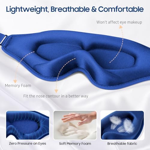 BeHoomi Sleep Mask, 2 Packs Premium Eye Mask for Sleeping, Total Blackout, Superior Soft Comfort, Upgraded 3D Ergonomic Designed Sleeping Mask for Home, Office, Travel, Meditation, Yoga, Blue & Purple - Image 4