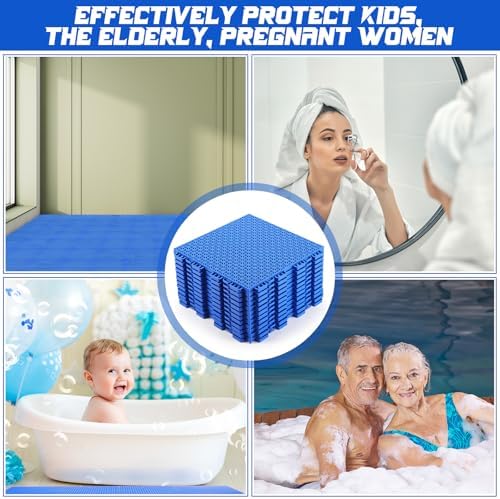 Huwena 100 Pcs Modular Interlocking Cushion Floor Tiles 10 x 10 Inch Non Slip Pool Floor Mat Blue Interlocking Rubber Draining Flooring Tiles with Hole for Drain Deck Patio Balcony Shower Kitchen - Image 5