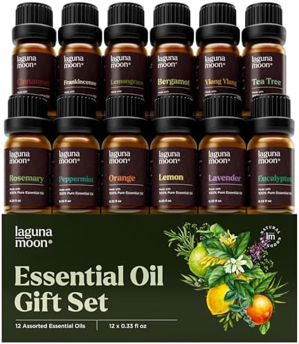 Lagunamoon Essential Oils Set - 12 Piece Premium Grade Home Essentials Oils - for Diffusers, Fragrance, Scents for Candle Making - Natural Aromatherapy Oils for Cars & Home Products, Room Sprays by LagunaMoon
