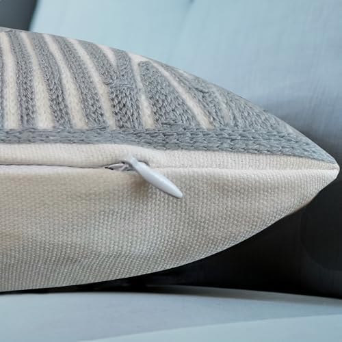 Decorative Throw Pillowcase Boho Tribal Pattern 1 pc Silver Grey and White Geometric Bolero 18x18 inch Accent Pillow Cushion Cover Modern Boho Embroidery Cotton Canvas - Image 2