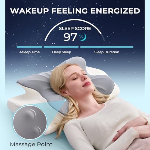 BDEUS Cervical Neck Pillow for Sleeping Ergonomic Pillow Memory Foam Pillows Side Sleeper Pillow for Neck Pain Relief Sleep Apnea Pillow Butterfly Arm Grooves Dual Height, Grey - Image 7
