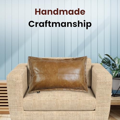 LL LEATHER LOVERS 100% Lambskin Leather Pillow Cover - Sofa Cushion Case - Decorative Throw Covers for Living Room & Bedroom, Gold Crunch Box Pack of 2-14X22 Inch - Image 3