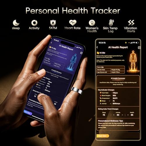 RQZ Smart Ring Health Fitness Tracker for Men and Women,Silver Size 12 - Image 4