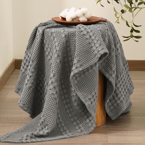 PHF Lightweight 100% Cotton Waffle Throw Blanket for Couch, Dark Grey - Image 6