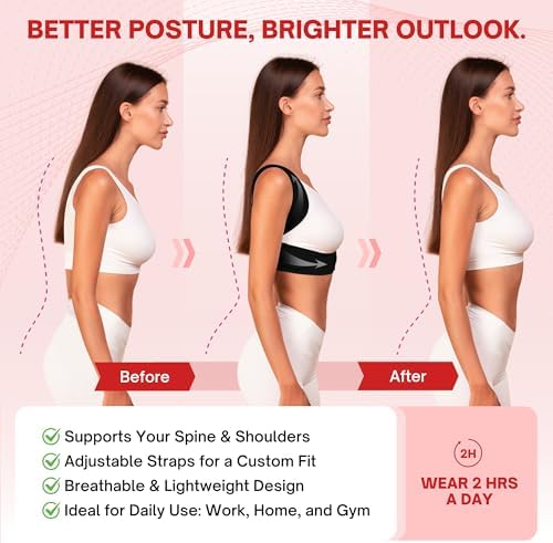 Back Brace Posture Corrector For Women|Adjustable and Breathable Posture Corrector For Men|Back Straightener Posture Corrector Providing Pain Relief from Neck, Shoulder and Upper Back (M/Black) - Image 2